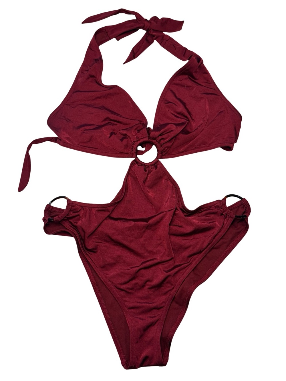 🔺🥀♦️ ASOS Maroon Rust colored Ring-Detail One-Piece Monokini Swimsuit ♦️🥀🔺